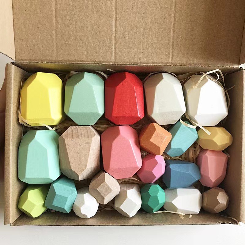 Piedra laminada de madera para niños piedra de color Montessori de madera equilibrio cognitivo laminado bloques de construcción juguetes de educación temprana