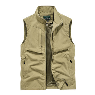 Large Size Spring and Autumn Outdoor Casual Men's Vest Multi Pocket Waistcoat Stand Collar Photography Fishing Vest Sports Vest