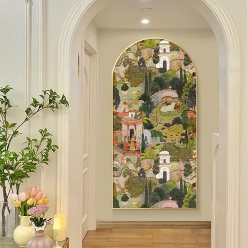 French-style entrance hall decorative painting, arched vintage corridor/hallway hanging picture, retro art living room high-end vertical mural