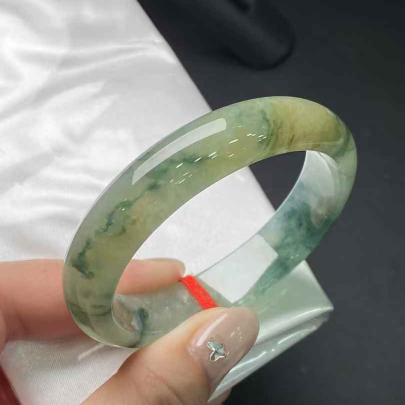 批发天然缅甸翡翠A货色阳艳丽 黄翡飘花贵妃手镯翡翠手镯批发