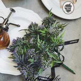 ins 简约美式仿真花 紫色把束毛丹果 客厅树脂花餐桌花卉花假花