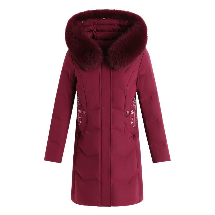 Мама одет пуховик лисьего волоса средний и пожилой женщина 90 белый утка пуховик толстый пальто большой размер женская новогодняя одежда