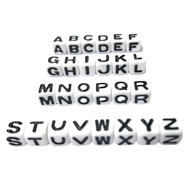 acrylic square letter beads white black square large hole A- Z single letter beads diy beaded accessories
