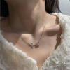 Fashionable necklace, zirconium with bow, accessory, Korean style, micro incrustation, simple and elegant design