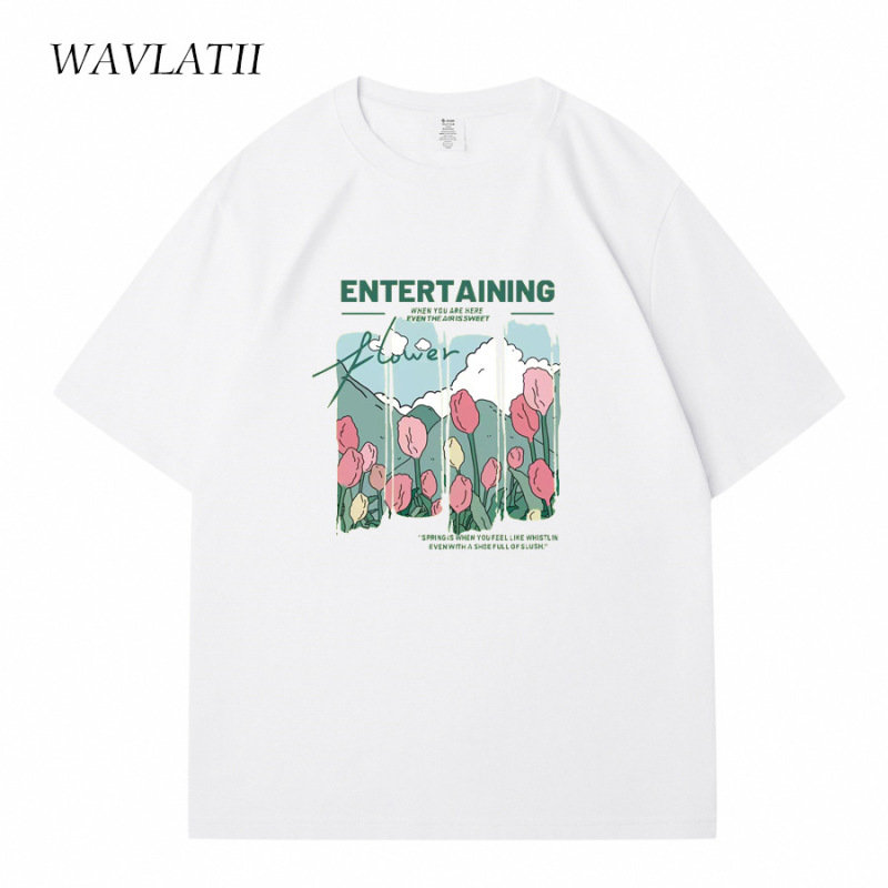 WAVLATII 女性新しいコミック花プリント T シャツ女性 Be|undefined