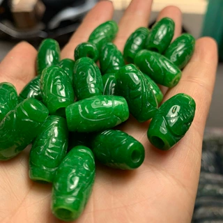 12*20mm翡翠满绿铁龙生干青金钱如意路路通桶珠龙纹珠DIY配饰批发