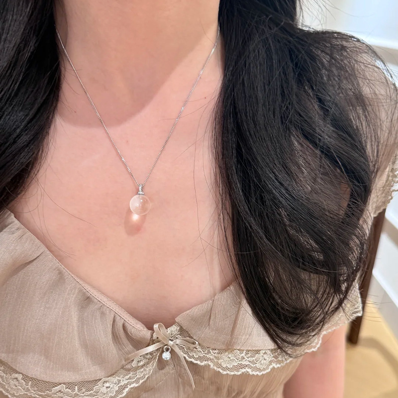 蒂奇S925纯银天然白水晶项链女气质时尚清透圆球锁骨链小红书爆款|undefined