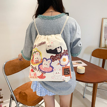 可爱小兔原创帆布包女新款抽绳束口袋大容量外出双肩包一件代发