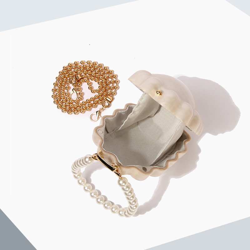 Abendliche Acryl-Gänseblümchen-Tasche, luxuriöse High-End-Society-Handtasche mit Kette, Schulterriemen und Perlen für Damen_voghion.com
