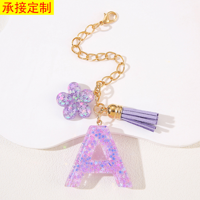 New Purple Star Sequins Flower Alphabet Cup Chain Keychain Stanley Large Water Cup Handle Backpack Accessories