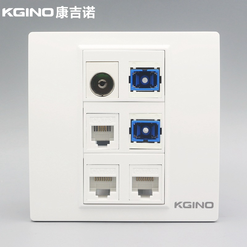 86型双电脑双光纤1电话1电视组合面板网络宽带语音信息TV有线插座