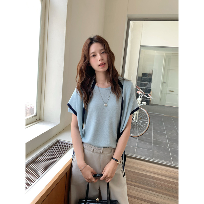 Tiaocheng 2026 New Summer Women's Clothing Korean Style Simple Versatile Short-Sleeved Knit Top for Women (with Shawl)