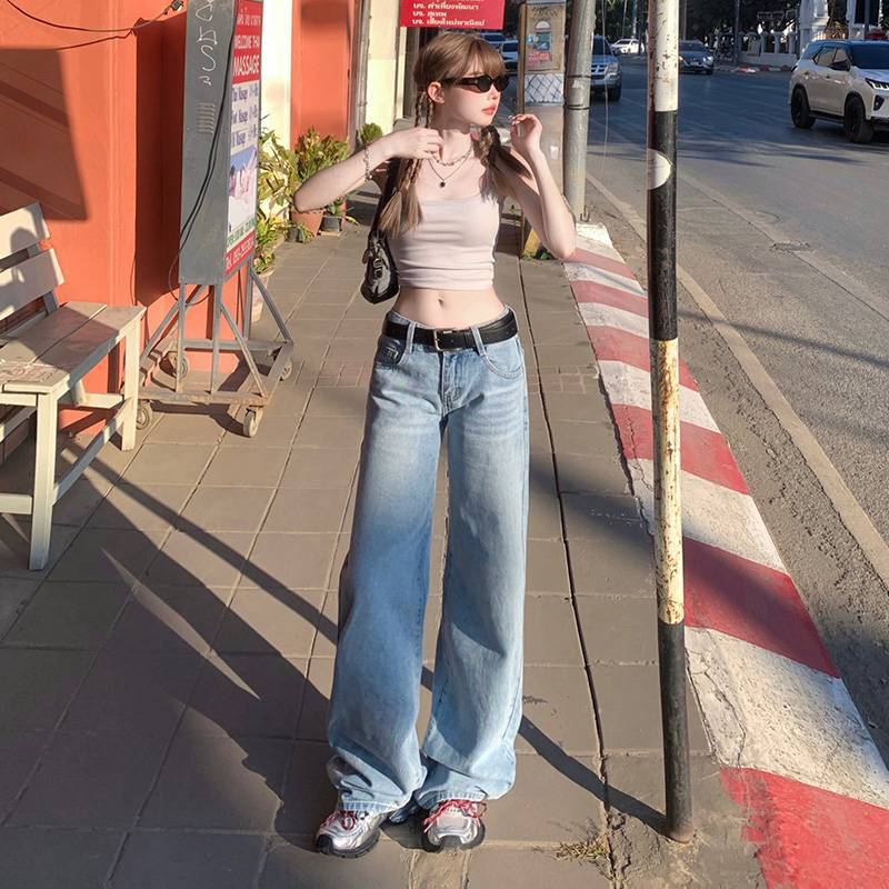 Wholesale American Retro Low-Waist Loose Wide-Leg Pants Versatile Spring and Summer Straight-Leg Jeans for Women Long Pants Extra Long Wholesale American Retro Low-Waist Loose Wide-Leg Pants Versatile Spring and Summer Straight-Leg Jeans for Women Long Pants Extra Long