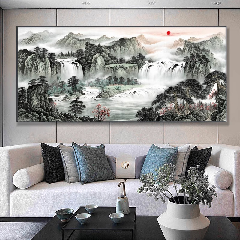 聚宝盆画国画办公室字画中式装饰风景山水客厅挂画沙发背景墙壁画|undefined
