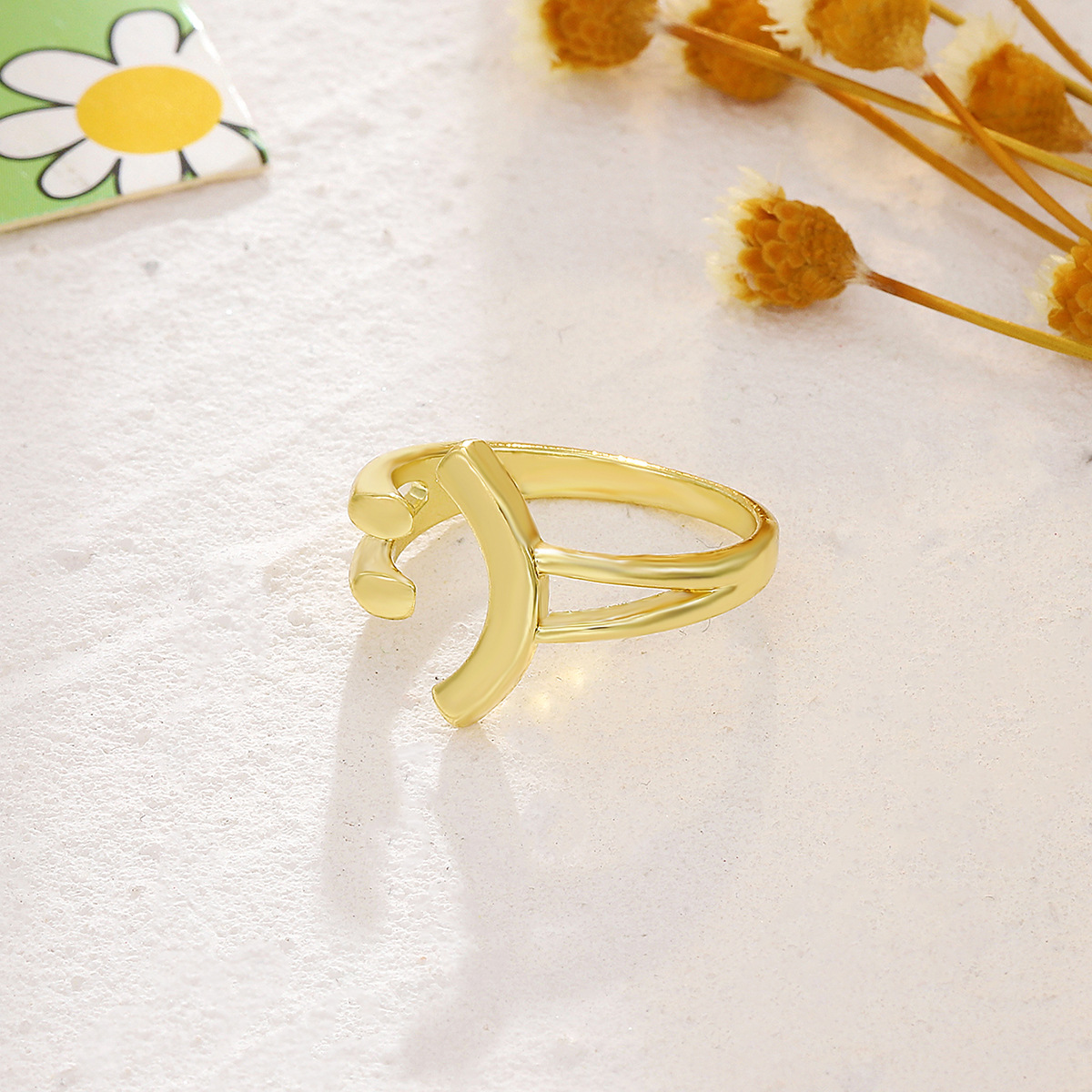 simple creative smiley face open copper index finger ring