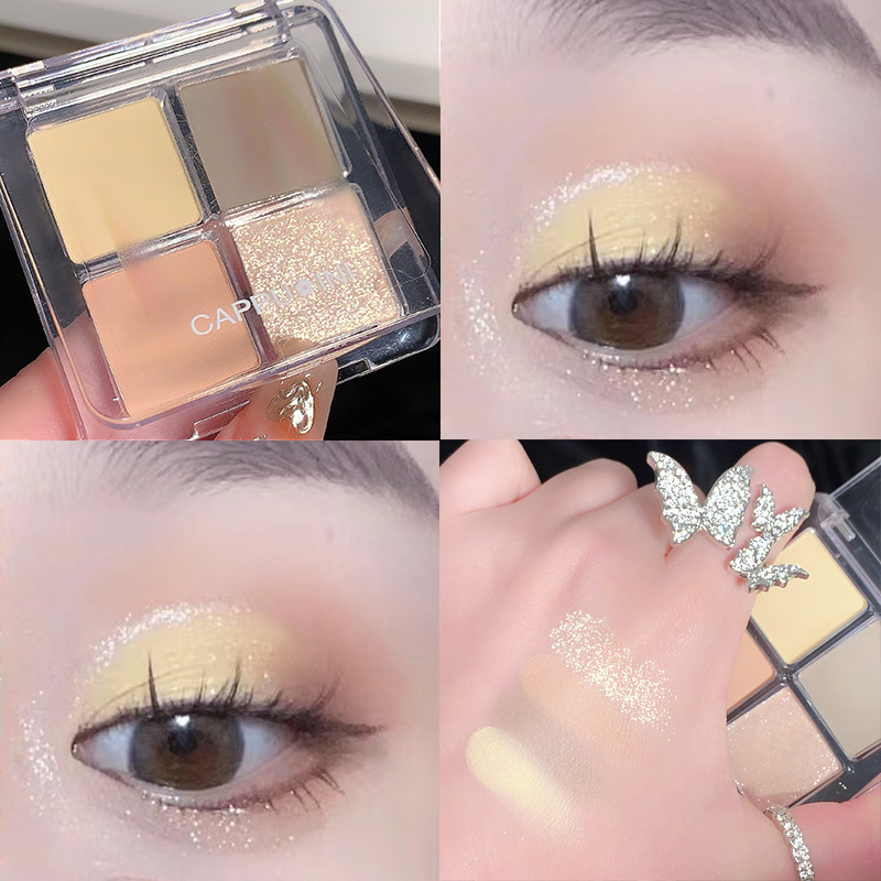 Cappuvini Sombra de ojos de cuatro colores Sombra de ojos de alto valor para principiantes, color tierra, paleta de sombras de ojos de maquillaje ligero diario