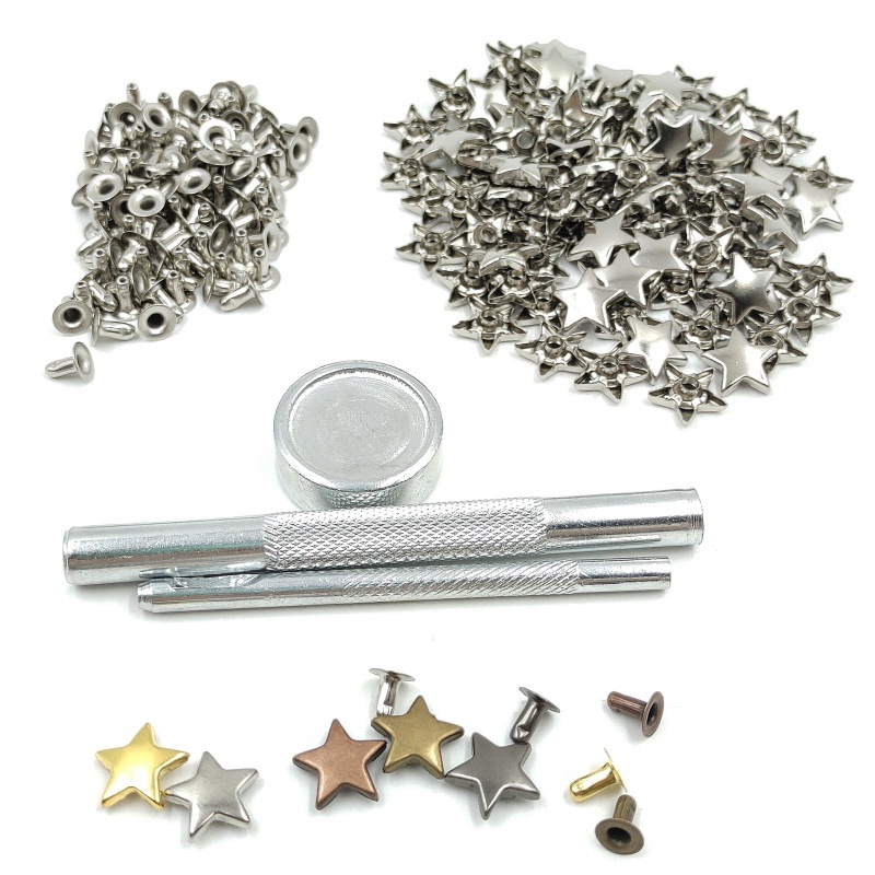 100套装服装diy帽钉星星撞钉皮具对敲平面装饰单面金属五角星铆钉