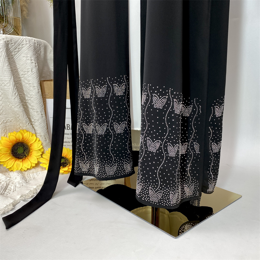 Modest Abaya Dress/Muslim Dress Women Rhinestone Cardigan Robe Fashion For Muslim Clothing_ecoleips.com