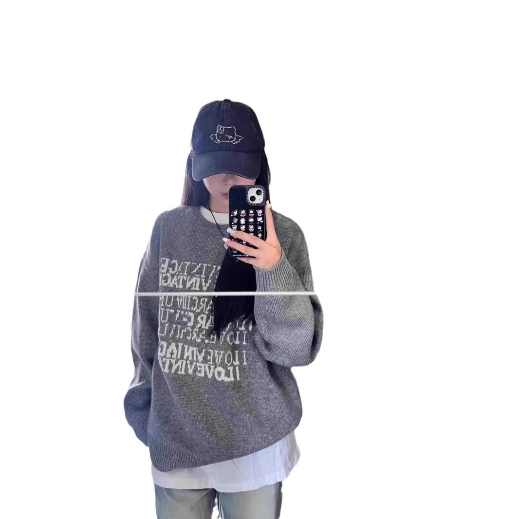 Ретро вязаный демисезонный свитер, американский стиль, oversize
