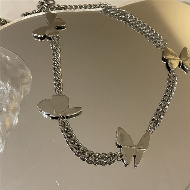 fashion geometric threedimensional butterfly titanium steel necklacepicture7