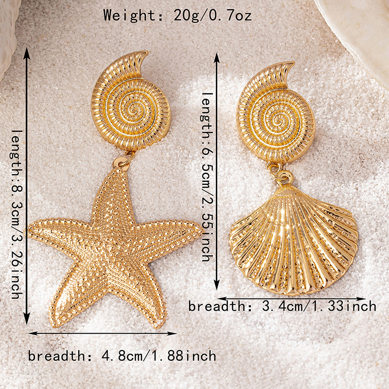 Starfish, Shell Pattern Women's Gender Plating Design 1 Pair Marine Style Simple Style Starfish Shell Plating Alloy Drop Earrings