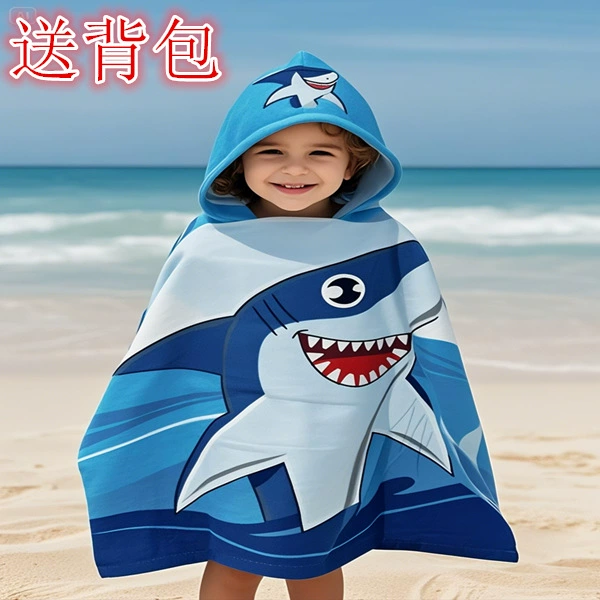 Детское пляжное полотенце-накидка из микрофибры с капюшоном, быстросохнущее, впитывающее, для мальчиков и девочек, с принтом