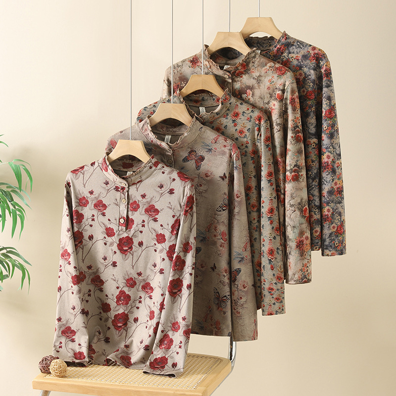 2025 Mom's Autumn Base Layer Long Sleeve T-Shirt Loose Fashion Middle-Aged Women's Autumn Loose Top