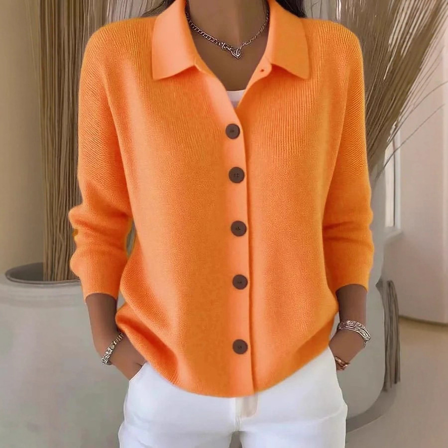 2026 European And American Cross-Border Button Knitted Turn-Down Collar Sweater Cardigan Coat Autumn Winter New Solid_voghion.com