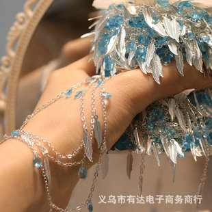 Ice Blue Water Drop Zirconium Feather Chain Pure Copper Color-preserving Handmade Chain diy Handmade Jewelry Material Accessories
