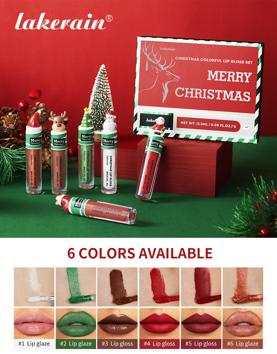 Lakerain Christmas Lip Gloss Set 6-piece Liquid Lipstick Lip gloss and Lip gloss set details Picture
