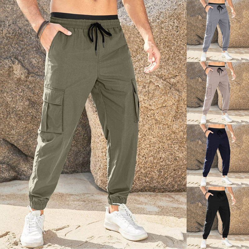 Men Cargo Pants Joggers Casual Pants Drawstring Elastic Waist Elastic Sports Outdoor Running Cotton Streetwear Sweatpants