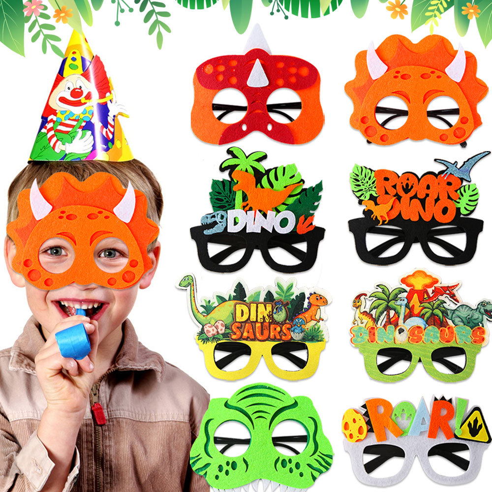 Nuevas gafas de dinosaurio de dibujos animados tema de cumpleaños para niños decoración de la fiesta de gafas de tiranosaurio marco máscara de dinosaurio fluorescente