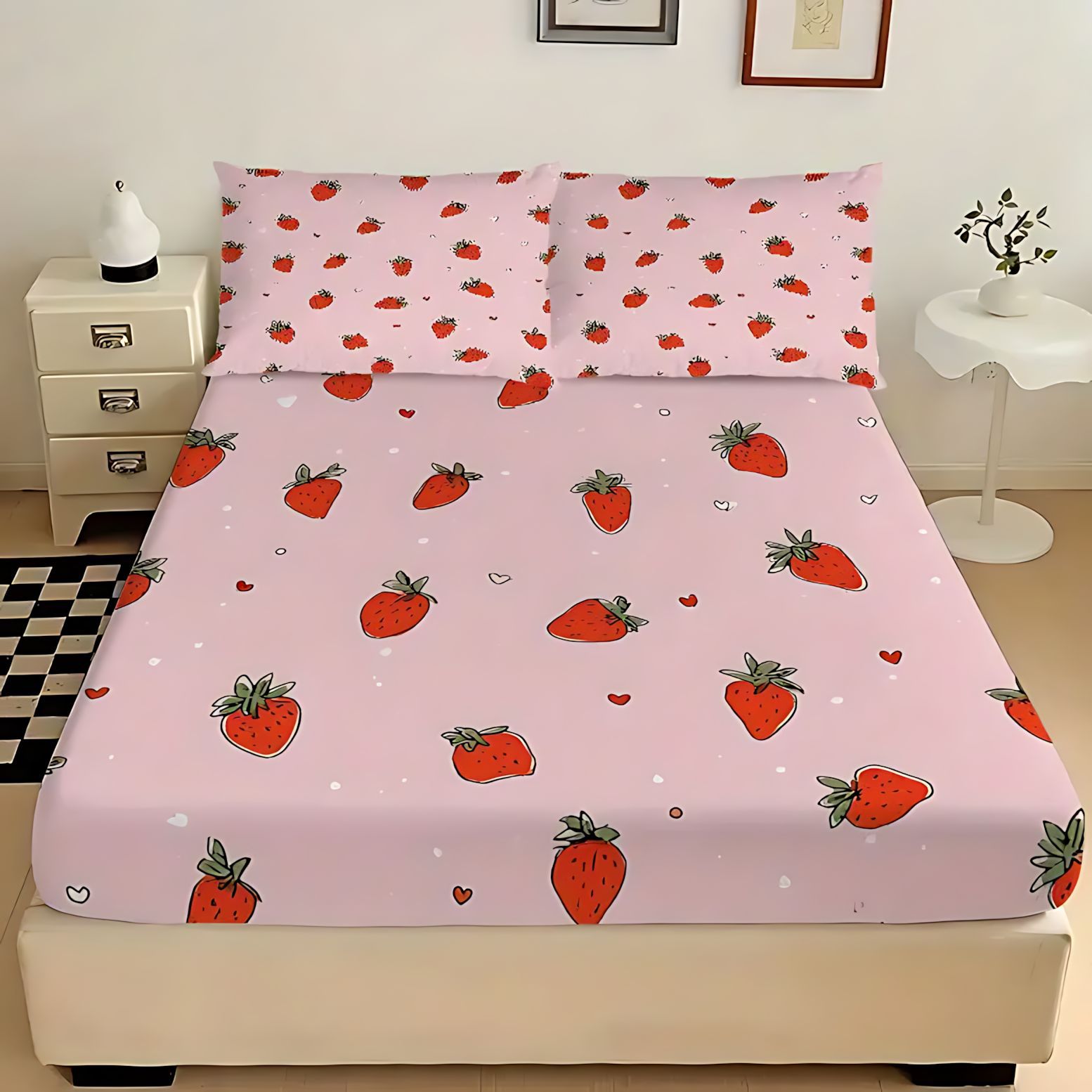 TEMU / JIT serie de frutas de fresa de sandía impresa digital 3D cama gaza pillow cover set textiles domésticos transfronterizos
