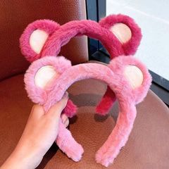 2022 New Strawberry Bear Ears Sweet Headband for Face Wash Cute Autumn and Winter Pink Plush Headband Hair Accessories for Women