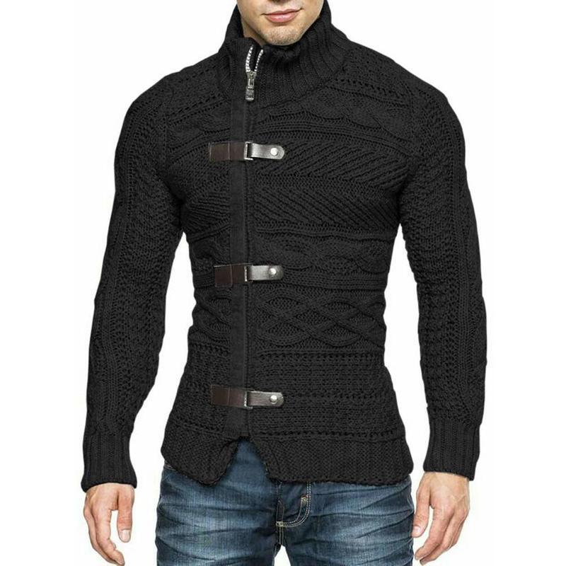 2025 New Cross-Border Dropshipping Zippered Button-Front Long-Sleeve Men's Cable Knit Jacket