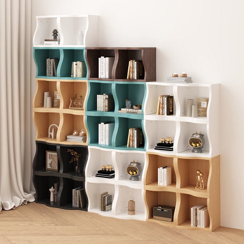 Floor-Standing Combination Can Be Freely Assembled with Grids Bookshelf, Wall Storage Rack with Door, Small Mini Bay Window Cabinet
