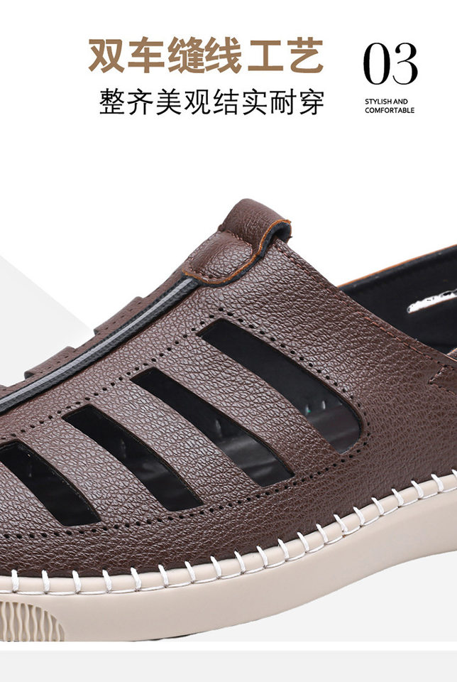 Giày lười sandal nam thoáng khí khoét lỗ, mũi tròn, đế cao su chống trượt — Màu nâu, màu đen chi tiết 9