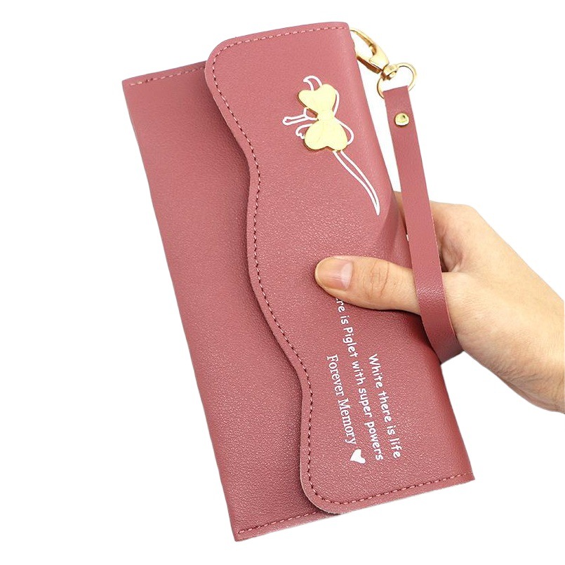 Cartera de nuevo estilo, billetera larga para mujer de moda, billetera, monedero de color sólido de cuero de cera de aceite simple, embrague al por mayor