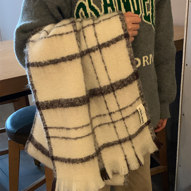 Sciarpa in mohair a quadri per donna e uomo invernale calda_voghion.com