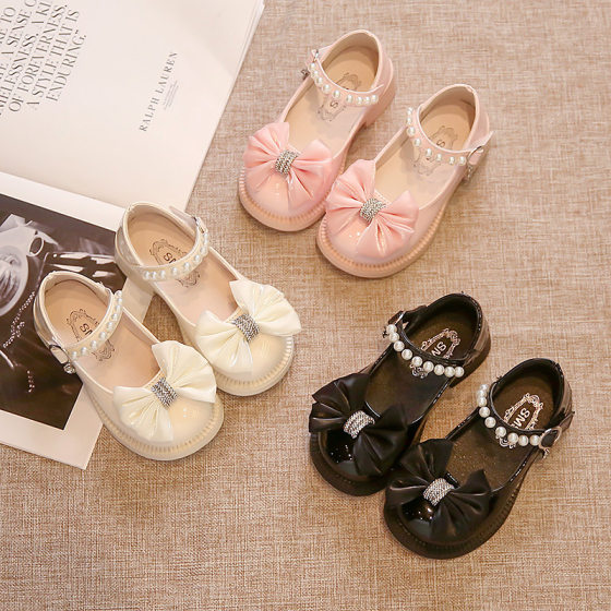 2024 Spring and Autumn New Girls' Leather Shoes Soft Sole Non-slip Middle and Large Children's Performance Crystal Shoes Little Girl Baby Princess Shoes