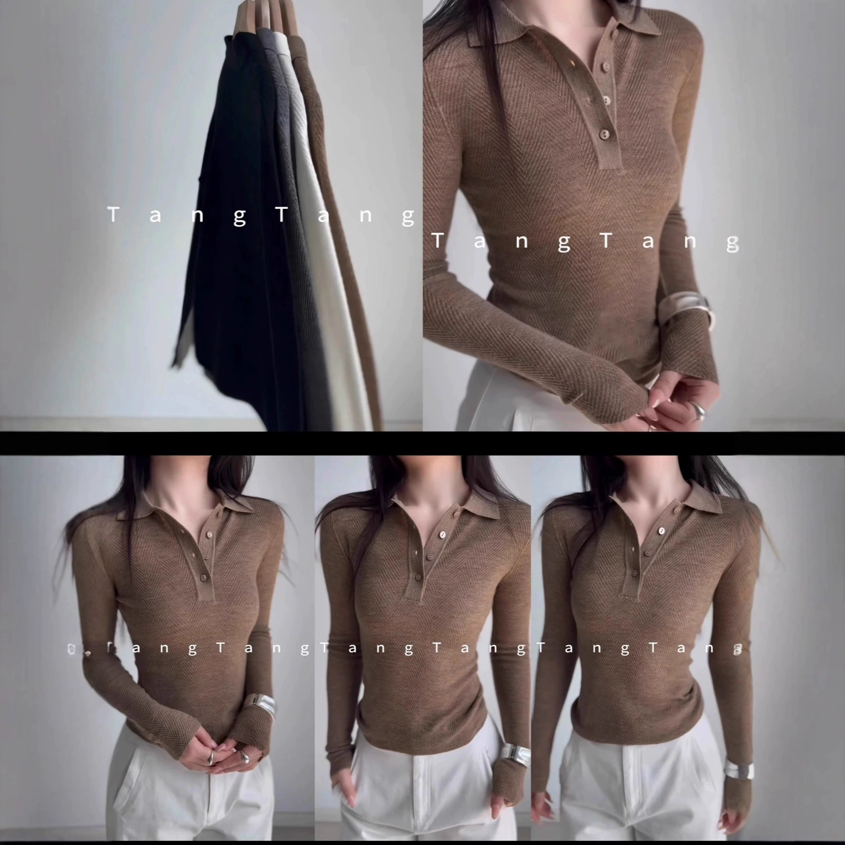 【温流线POLO】100%美丽诺羊毛老钱风无缝一体扬子纱人字纹Polo衫