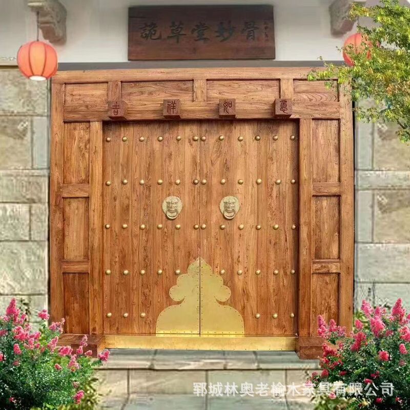 Old Elm double door courtyard door Chinese antique large wooden door carved entrance door elm rural temple door