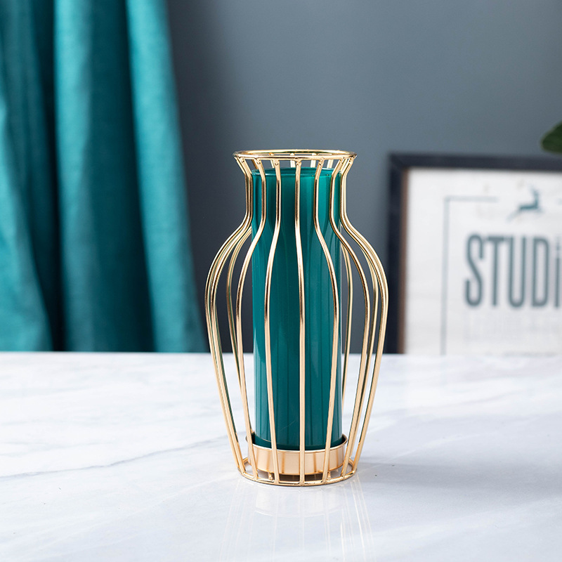 Jarrón de Vidrio de Arte en Hierro Creativo, Superventas Transfronterizo, para Mesa de Comedor y Sala de Estar, Flores Secas e Hidroponía, Decoración Moderna para el Hogar