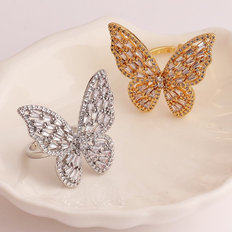 Fashion Butterfly Copper Inlaid Zircon Rings 1 Piece