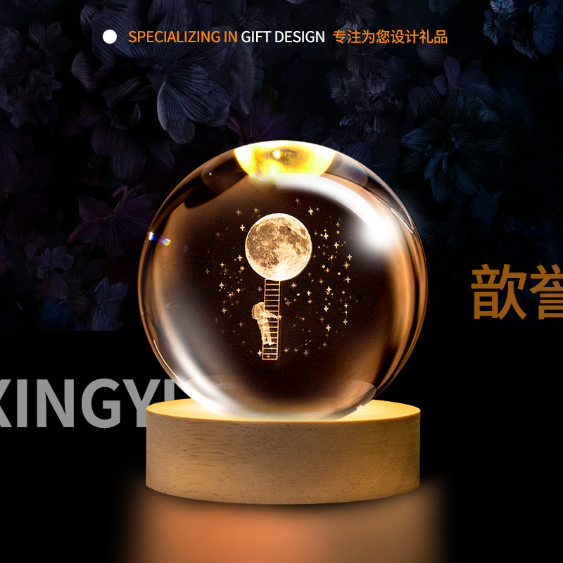 Lámpara de Noche de Cristal con Forma de Bola, Luz de Ambiente Creativa, Lámpara de Mesa de Cristal, Adorno de Escritorio, Regalo para Estudiantes y Maestros, Recuerdo, Transfronterizo