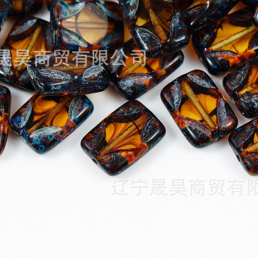 도매 체코어 수입 12×8MM 빈티지 면처리된 구호 유리 구슬 DIY 구슬 액세서리 보석 재료