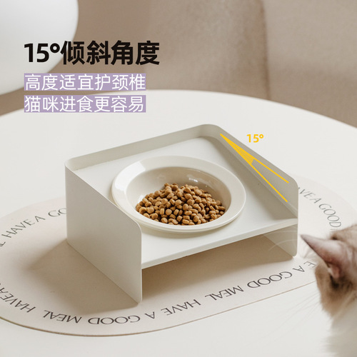 Ceramic pet cat bowl, cat and dog bowl, cervical vertebra protection, anti-overturn drinking bowl, grain basin, elevated foot, inclined frame, inclined mouth bowl