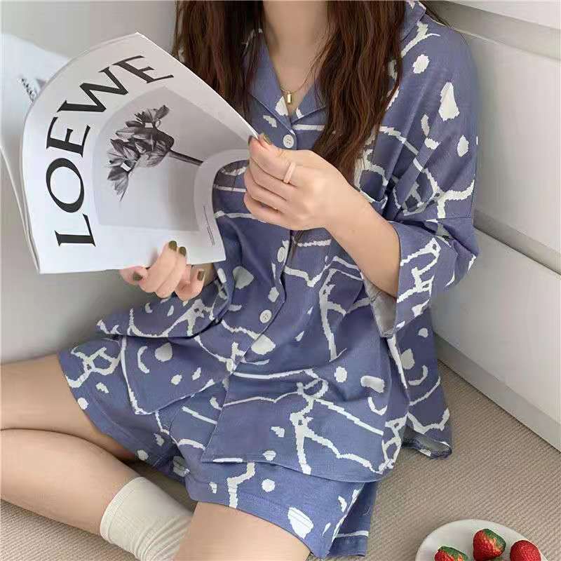 Pijamas de manga corta de verano de dibujos animados de las mujeres de estilo coreano vaca suelta ins estilo wechat celebridad en línea de dos piezas ropa para el hogar