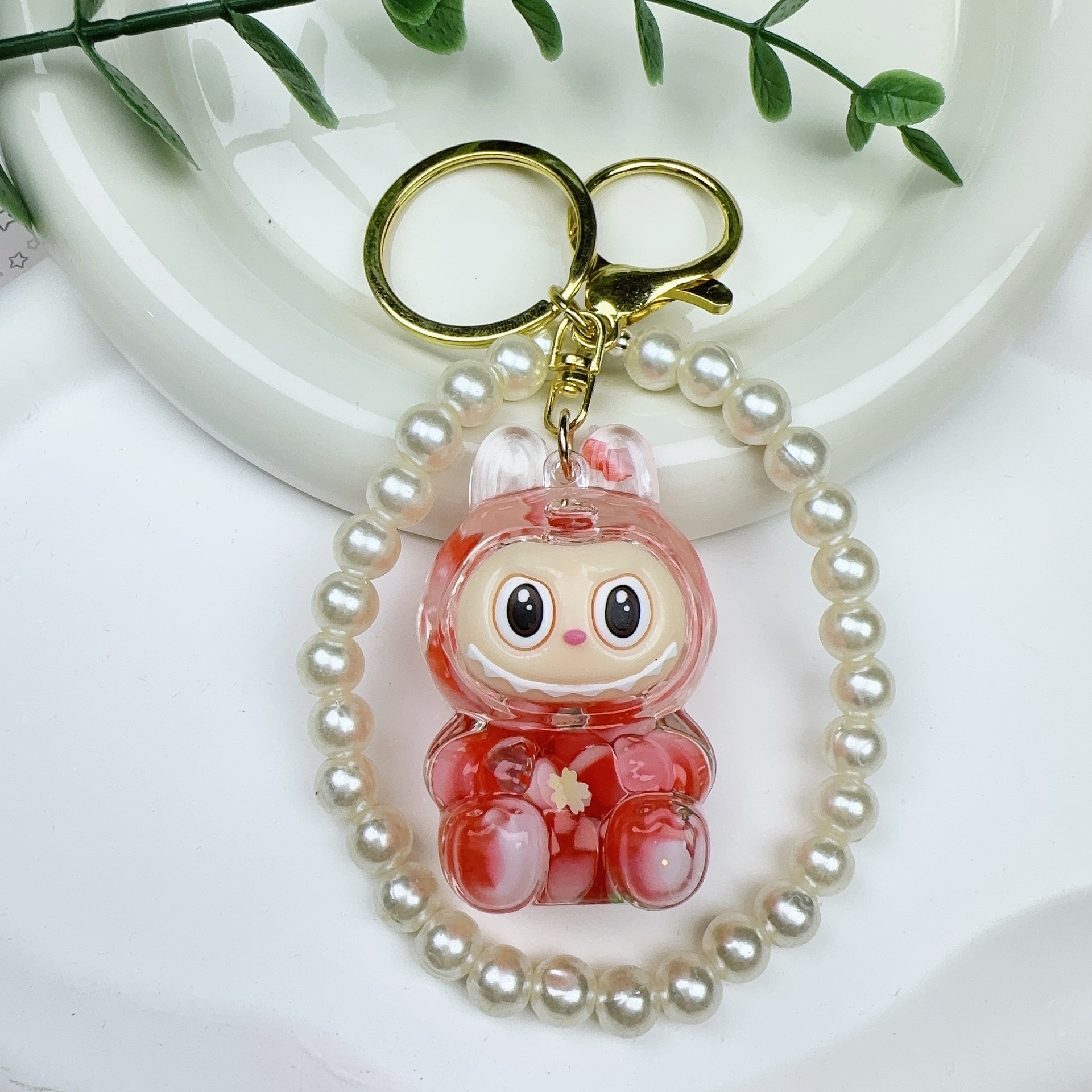 カラービーズ点滅発光ラブブクリエイティブキーホルダーオイル人形スクールバッグ流砂小さなペンダントギフト装飾品