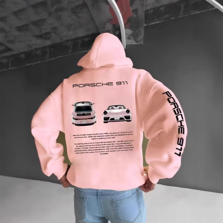2025 Spring Popular Cross-Border Car Print Men's Hooded Sweatshirt with Heart-Warming Patterns, Hot-Selling Model